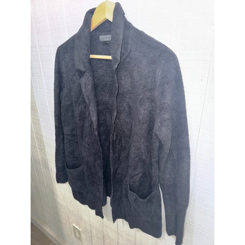 Barefoot Dreams CozyChic Lite Cardigan Women Black Notched Lapel Blazer Medium
